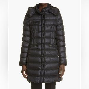 Moncler Hermine Grosgrain Trim Down Puffer Parka Long Coat, Black, Sz 1 XS (2/4)
